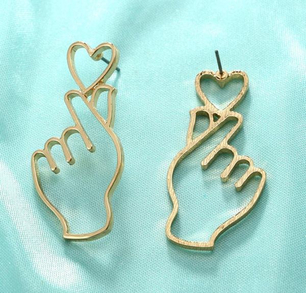 

stud earrings korean fashion cute finger heart earrings earring women jewelry 2020 beautiful fancy simple gold plated, Silver