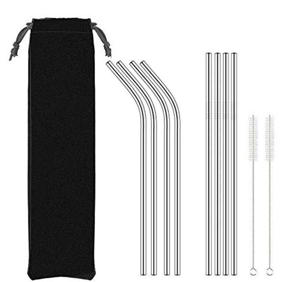 

fuhaihe set of 10 reusable replacement metal stainless steel straws with 2 cleaning brushes for 30oz , rtic, ozark tumbler