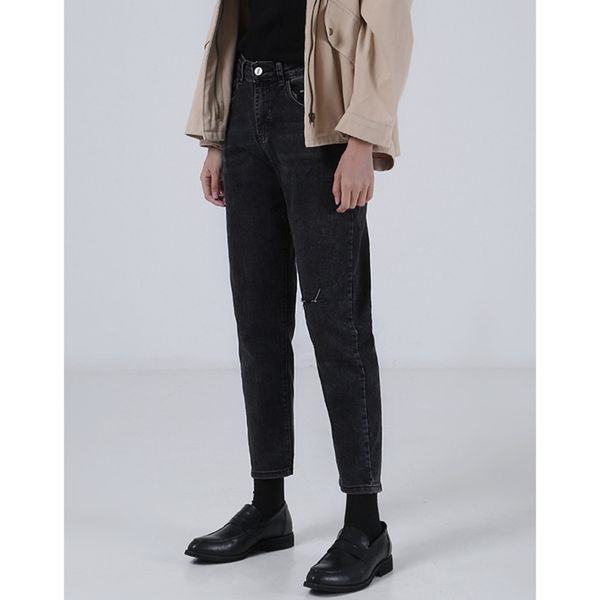 

daddy print jeans women's high waist and thin straight tube loose tooling, Blue