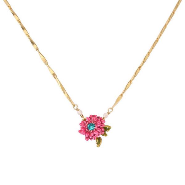 

chokers women charm plant enamel daisy flower pendant necklace small delicate leaf inlaid blue crystal clavicle chain friend jewelry, Golden;silver
