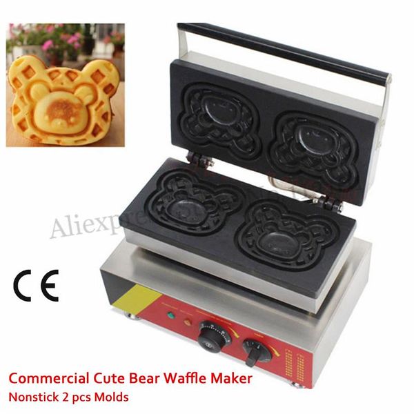 

commercial cute bear waffle maker non-stick 2 molds cake machine 1500w stainless steel 220v 110v snack street device