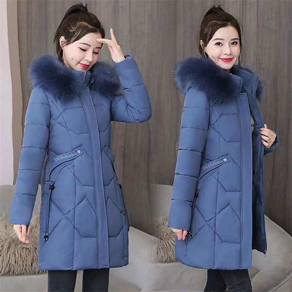 

swredmi winter jacket women new fashion large fur collar winter coats hooded long cotton padded clothing ladies plus size 4xl 201217, Black