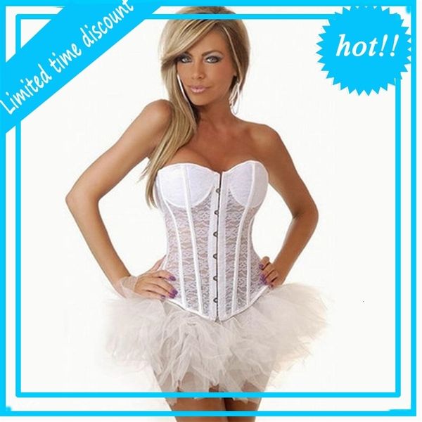 

new lady wedding bride tummy cincher black white lace hollow out overbust lace-up corset bustiers xs-2xl w580832