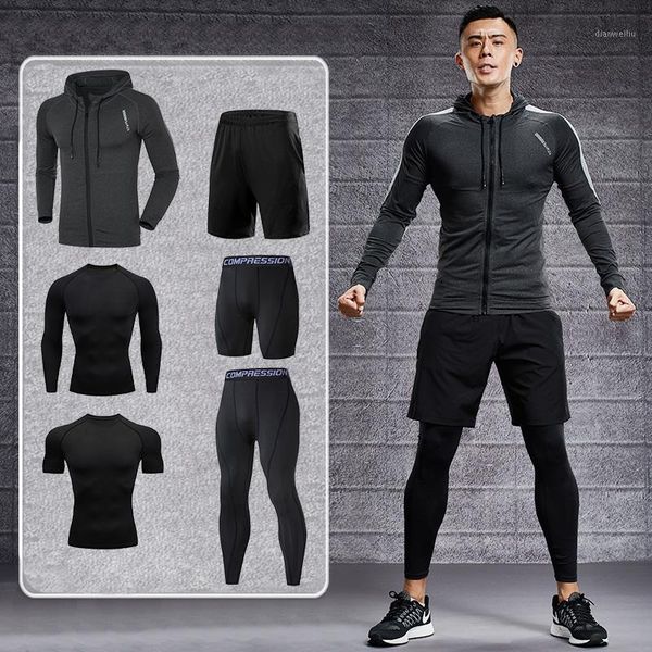 

running sets men's training sportswear set gym fitness compression sport suit jogging tight sports wear clothes 4xl5xl oversized male1, Black;blue