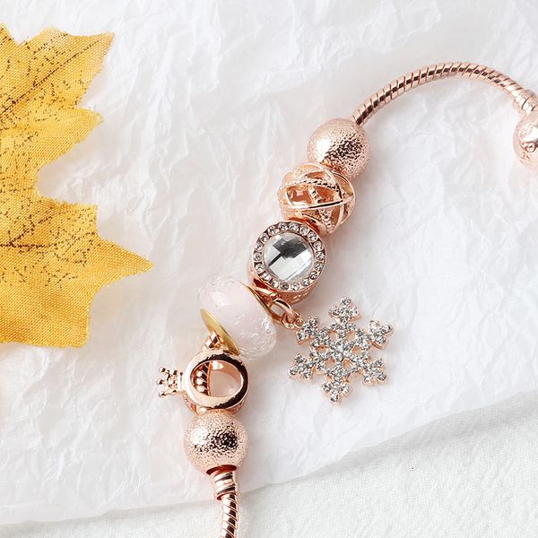 

bracelet christmas charm rose diy jewelry gold snowflake/crown gift
