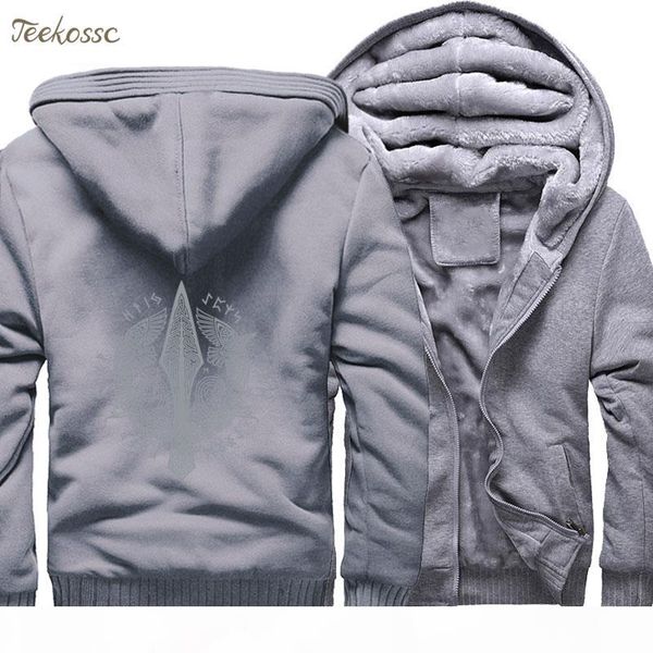 

odin hoodie men berserker stylish jacket 2018 winter brand warm fleece hip hop hooded sweatshirt coat homme 5xl, Black