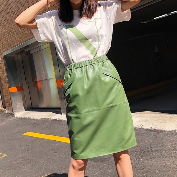 

long skirt natural sheepskin genuine leather fashion female design a real slim hip belt skirt t200324, Black