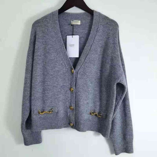 

sweater black/gray 100% cashmere women's cardigans designer metal chain buttons sweaters womens 81258, White;black