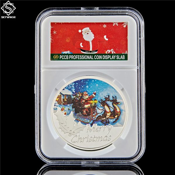 

merry christmas santa claus deer craft 1oz silver plated souvenir coin home decoration accessories w/pccb box