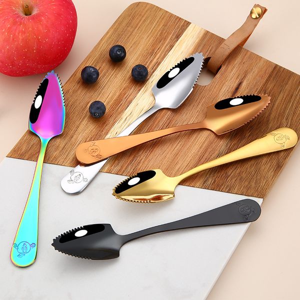 

spoon stainless steel baby complementary food apple fruit ladle belt sawtooth creative many colour spoons factory direct selling 2nr p1