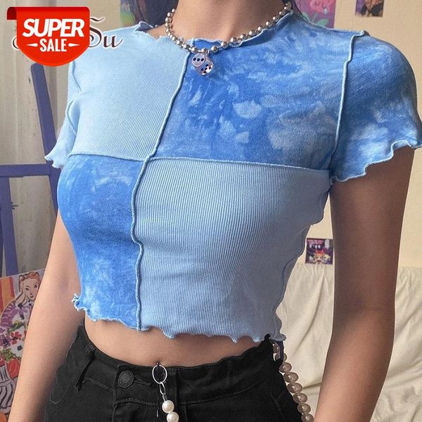 

artsu round neck short sleeve ruffles purple crop 2020 summer women patchwork slim basic tshirt street asts52151 #iq9l, White