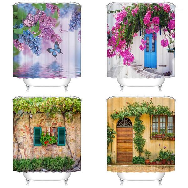 

shower curtains landscape indoor flowers plants curtain waterproof polyester bath single printing for bathroom decorwith 12 hooks1