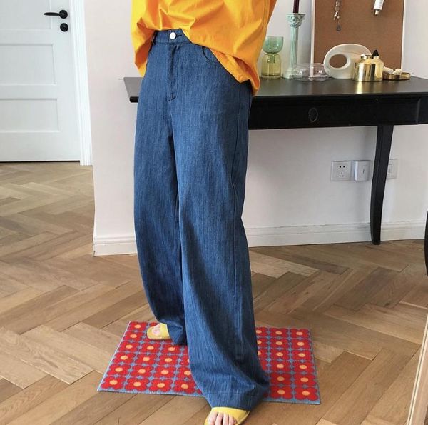 

obrix loose type high waist casual style denim color female soft light jeans, Blue