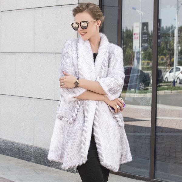 

women real knitted wool lady's coat mink 3l1f, Black