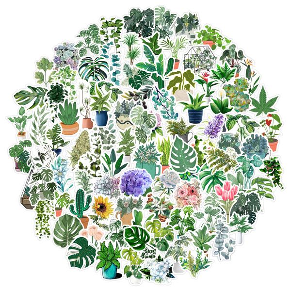 

100pcs green plants stickers for skateboard lapluggage bicycle guitar helmet water bottle decals kids gifts
