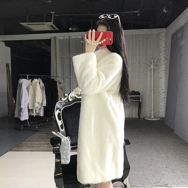 

women 2020 autumn winter faux coat female stand collar long sleeve fluffy fake fur jacket new thick warm outwear, Black