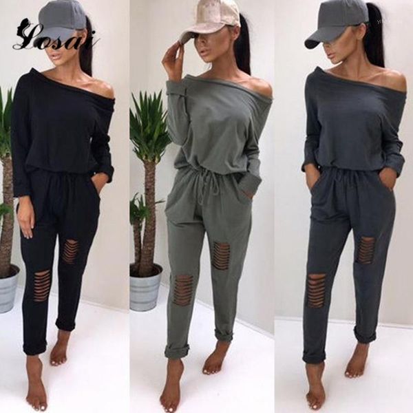 

women cotton long sleeve jumpsuit off shoulder jumpsuit sashes bodysuit ladies 2020 spring rompers hole black solid romper1, Black;white