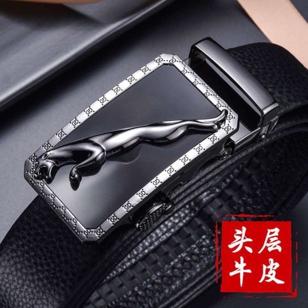 

new men's leopard head auto buckle business leather belt, Black;brown