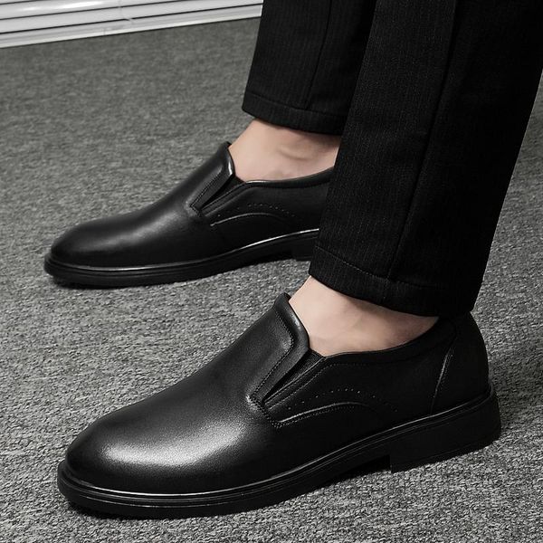 

men genuine leather fashion shoes slip on fringe shoes dress brogue spring autumn vintage classic male casual flats, Black