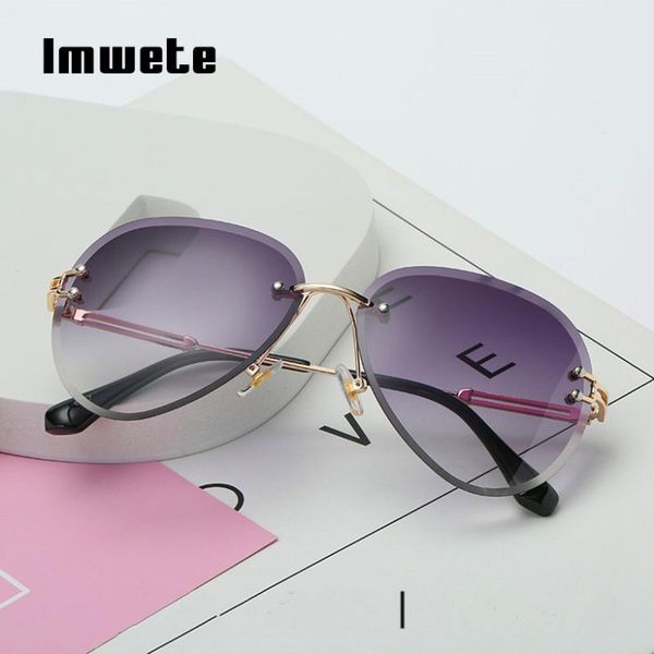

sunglasses imwete retro rimless women brand gradient metal sun glasses shades vintage cutting lens ladies frameless sunglass, White;black