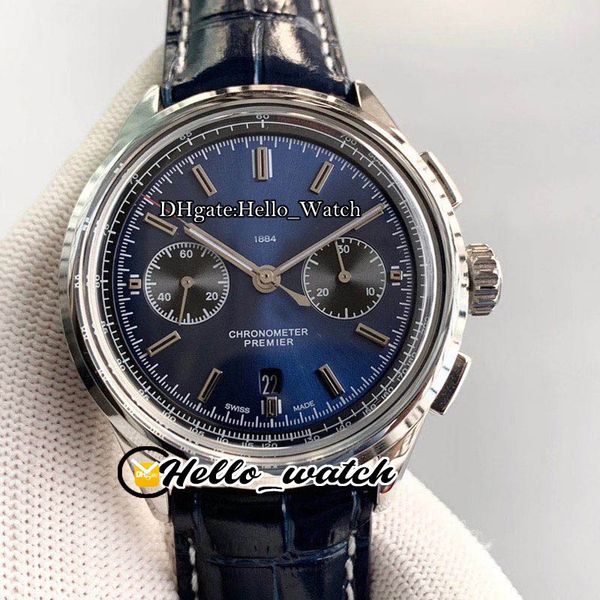 GF Premier B01 Chronograph 42 AB0118A61C1P1 quadrante blu ETA A7750 cronografo automatico orologio da uomo cassa in acciaio orologi in pelle blu Hello_Watch