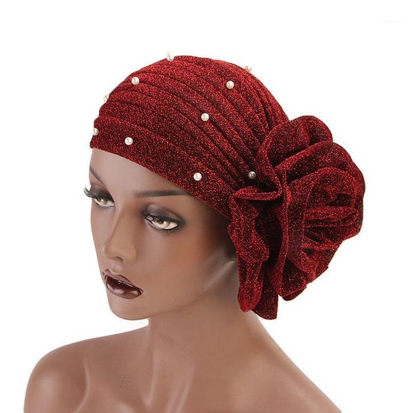 

new women's hijabs turban with imitation pearl elastic cloth head cap hat ladies hair accessories muslim scarf cap headscarf1, Red