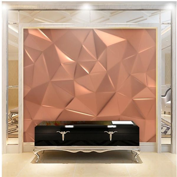 Мода 3D твердые геометрические 3d стереоскопические обои розовые золотые абстрактные фон стены