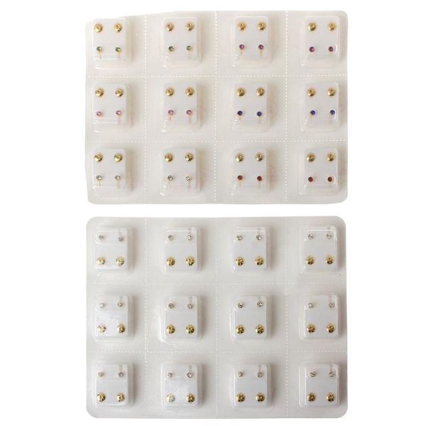 

stud 12 pairs gold ear piercing earrings set hypoallergenic mini 3mm cz studs jewelry, Golden;silver