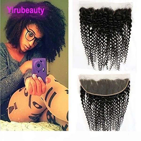 

малазийский человеческих волос 3x4 кружево фронтальной kinky завитой уха до уха 50-80g штучного kinky завитого фронтального top closures, Black;brown