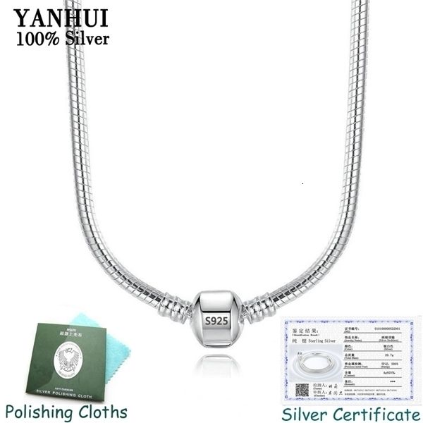 

2020 fine 3mm 45cm 925 silver snake chain necklace with certificate fit original beads charms pendants diy jewe