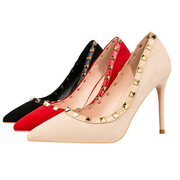 

classic women rivet pumps luxury pointed toe high heels ankle shoes party wedding shoes for women .ty-101, Black