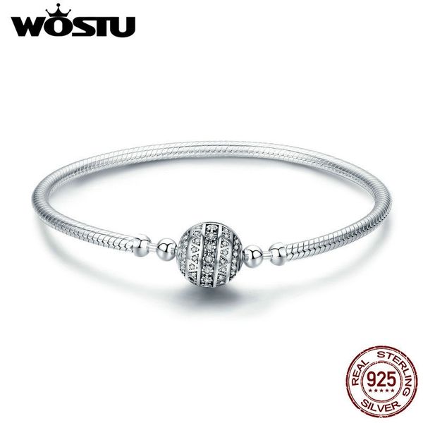 

wostu real 925 sterling silver sparkling ball bracelet & bangles for women fit diy charms beads original jewelry gift cqb062 y200107, Golden;silver