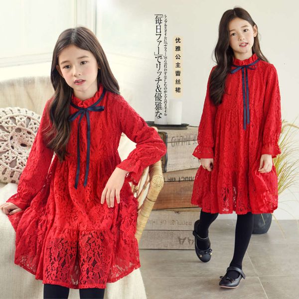 

2020 new girls' winter drs lace children's skirt, Red;yellow