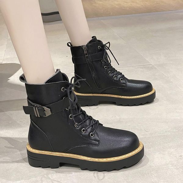 

shoes zipper round toe fashion boots woman ankle booties women boots-women flat heel punk low med 2020 autumn ladies, Black