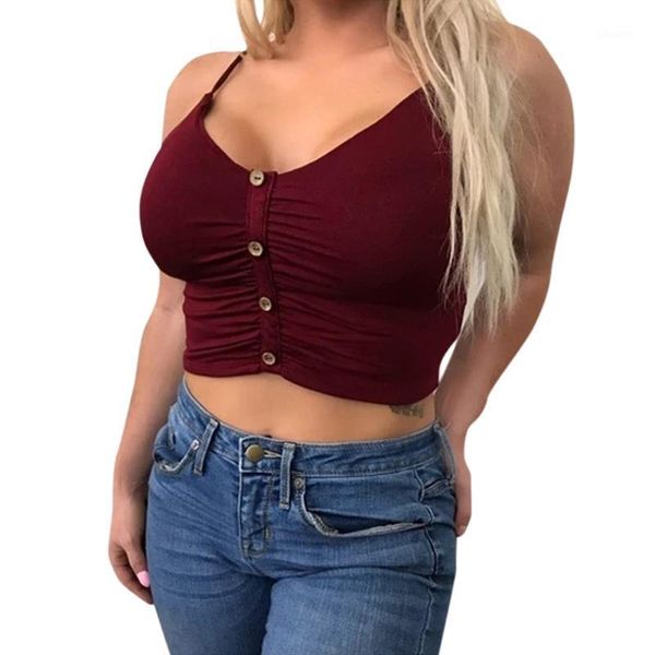 

new women sling vest solid buttons camisoles pleated slim fit casual crop backless fashion clubwear female1, White