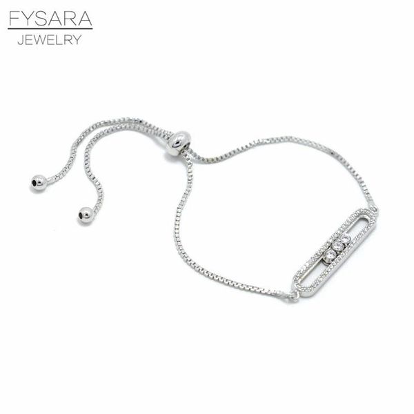 

fysara luxury turnable three cz crystals chain link bracelets bangles for women silver gold color wedding bridal bracelets sqcxwn, Black