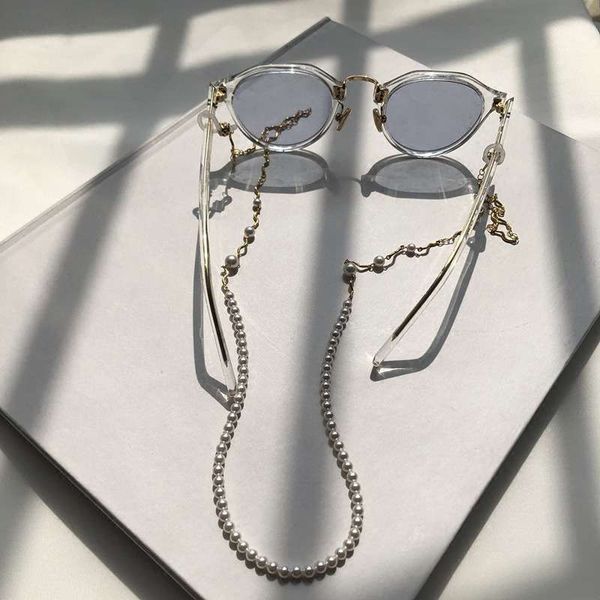 

twor hand made eyeglass sunglasses with glasses chain pearl, Black