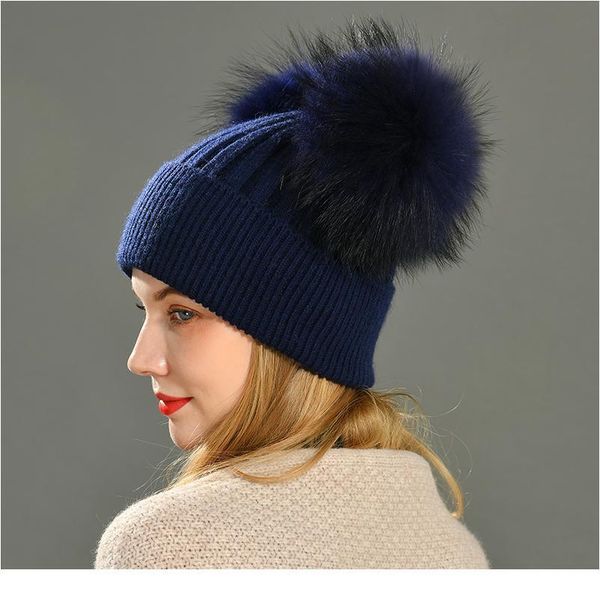

women winter fashion fur pompom hat for girls crochet beanie hats for adults knitted wool double two pompom qylaxs