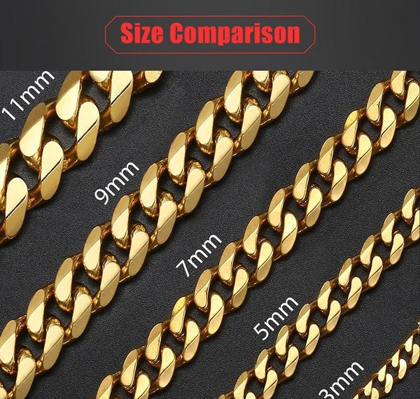 

стальные ожерелье кубинские нержавеющие цепи золотые мужские ювелирные изделия черные мужские ожерелья ожерелья для 3/5 / 7/9 / 11mm daviesl, Black