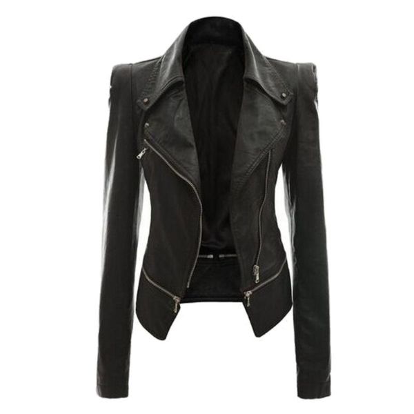 

women's jackets autumn zipeer soft leather jacket coat turn-down collar casual pu motorcycle 2021 women black punk outerwear, Black;brown