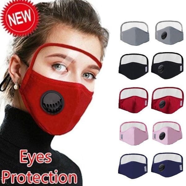 

2 in 1 washable cotton mask with valve pm2.5 slot clear plastic shield eye cover masks reusable breathable cycling face