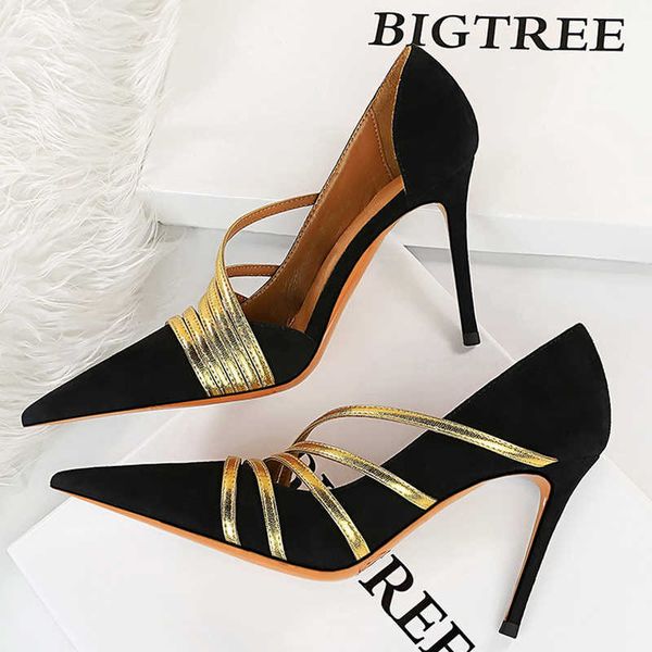 

classic luxury designer shoes high heels suede women pumps stiletto party pointed toe hollow sandals plus size 43 paris wholesale, Black