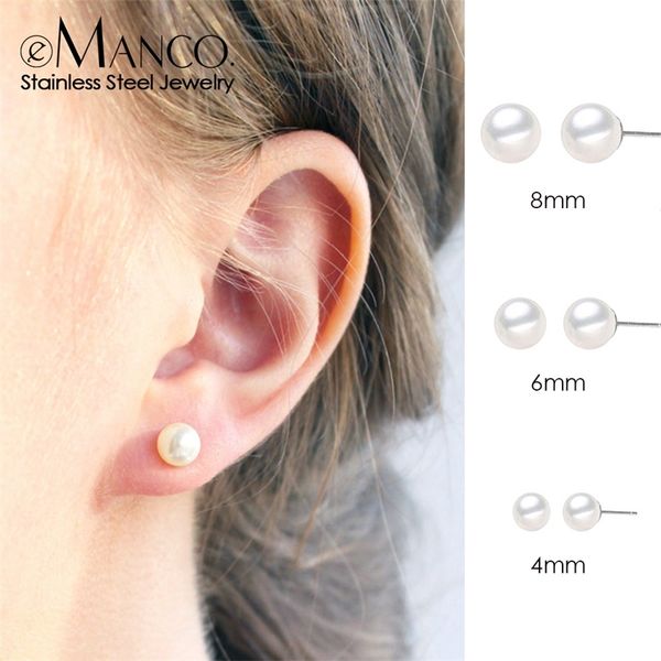 

e-manco korean style small minimalist stud earrings for women shell sea simulated-pearl hypoallergenic earings fashion jewelry y200323, Golden;silver
