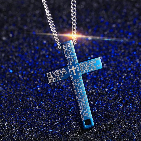 

pendant necklaces d&z religious jesus bible cross men gold chain stainless steel trendy pray charm blue pendants jewelry gifts, Silver