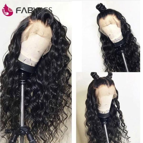 

fabwigs 30inch long wig 13x4 large lace water wave lace front wig human hair pre plucked 13x6lace frontal transparent, Black;brown