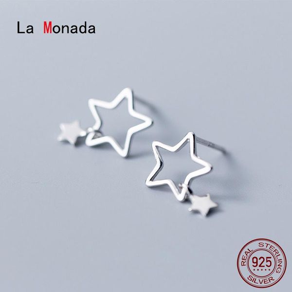 

la monada stud earrings for women silver 925 minimalist hollow star charm fine women earrings jewelry stud 925 silver, Golden;silver