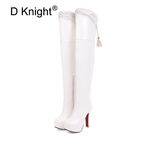 

female over the knee boots patent leather 11.5cm high heel platform thigh high boots for women lady tall pole dancing, Black