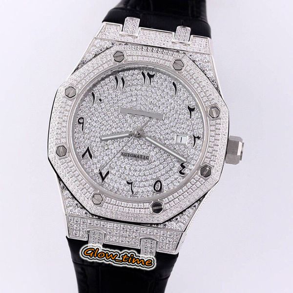 

version arabic numerals diamond dial 15452 15500 cal.a3120 automatic mens watch diamond inlay iced out case leather strap luxry watches, Slivery;brown