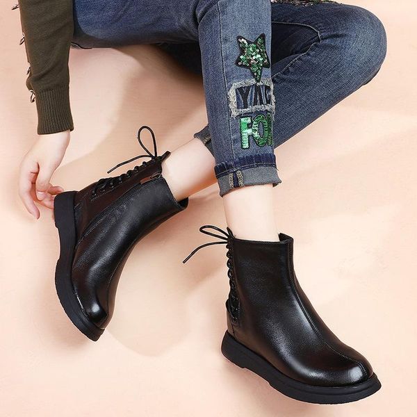 

2020 fashion ladies leather boots spring and autumn new high-soft bottom high-heeled round head design casual boots1, Black