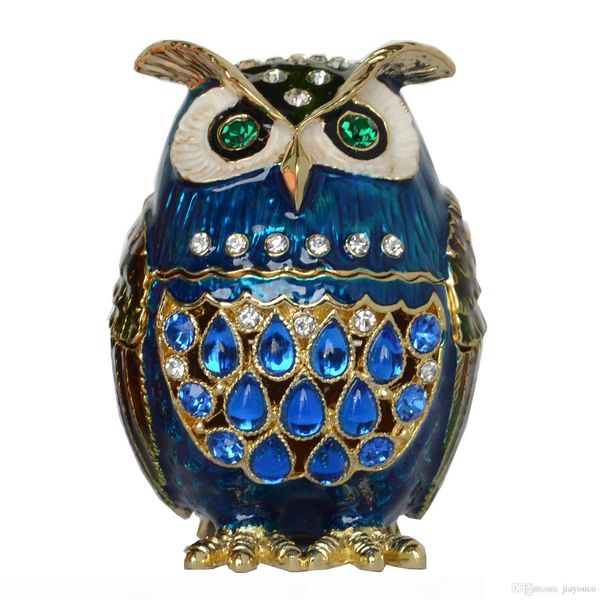 

vintage decoration faberge owl bejeweled trinket box rhinestone crystal jewelry box metal home decor birthday gifts collectibles, Black;white